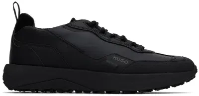 Hugo Black Paneled Sneakers In 005-black