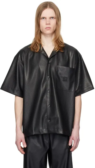 Hugo Black Perforated Faux-leather Shirt