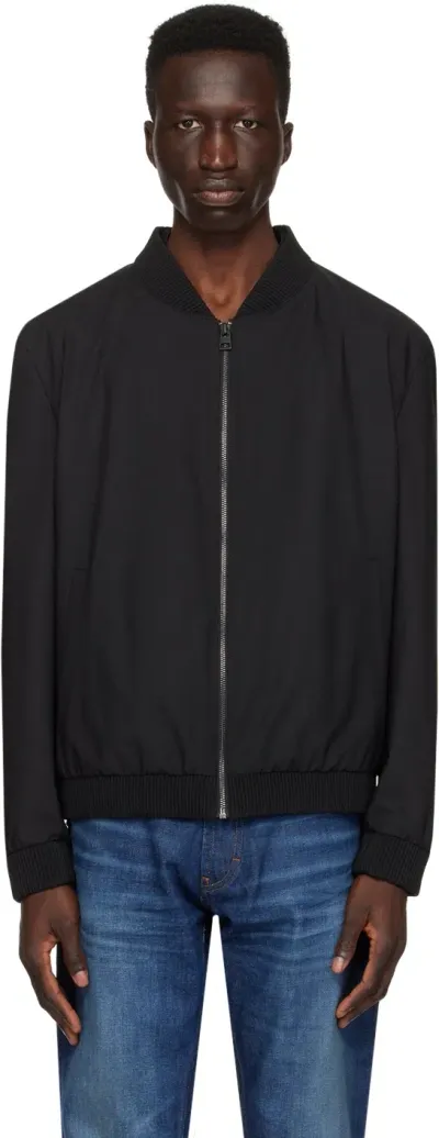 Hugo Black Plaque Bomber Jacket In 001-black