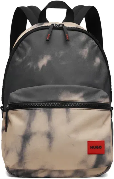 Hugo Black Print Backpack In 210-medium Brown