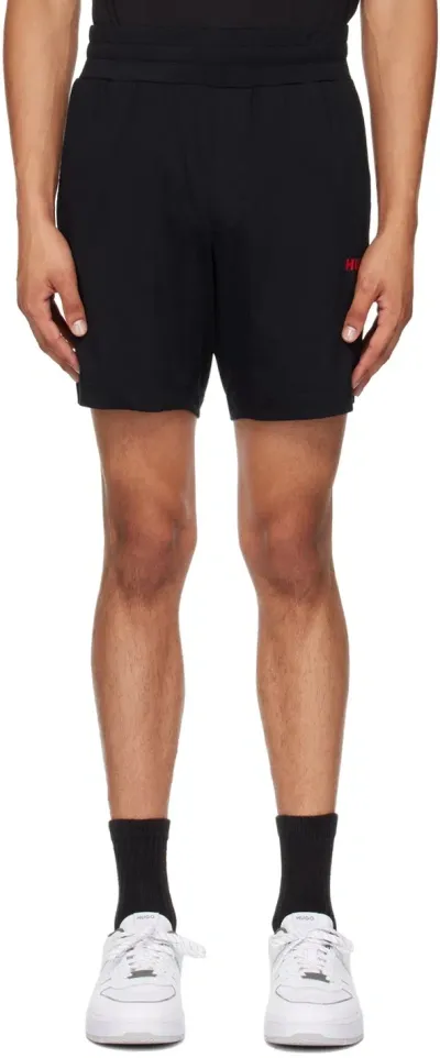 Hugo Black Printed Logo Shorts In Black 001