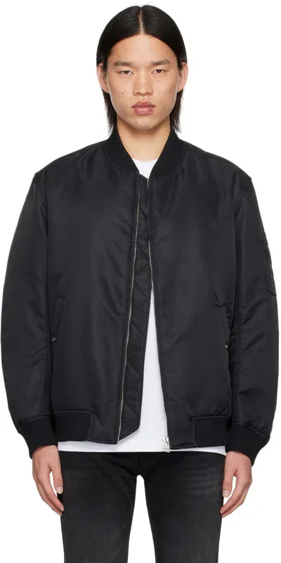 Hugo Black Recycled Nylon Bomber Jacket In 001