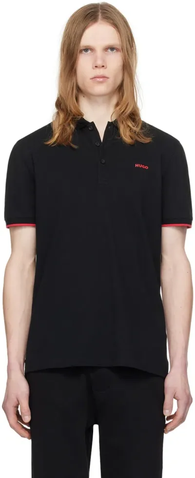 Hugo Black Slim-fit Polo In 001-black