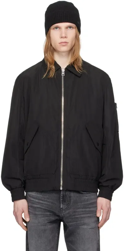 Hugo Black Spread Collar Bomber Jacket In 001-black