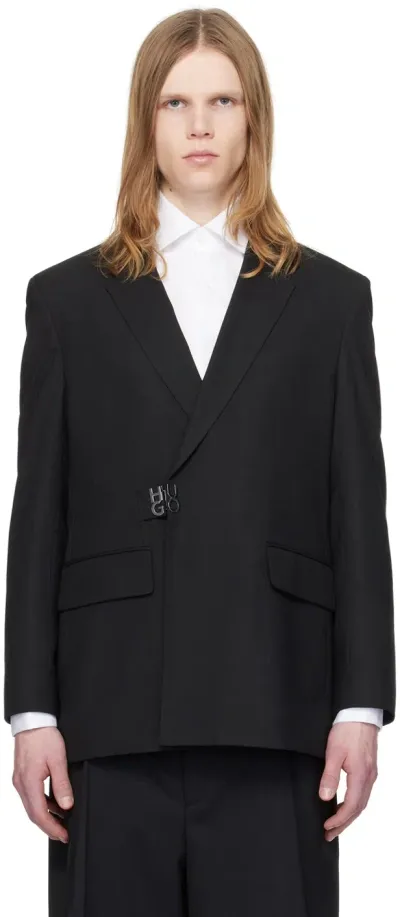 Hugo Black Textured Blazer In 001-black