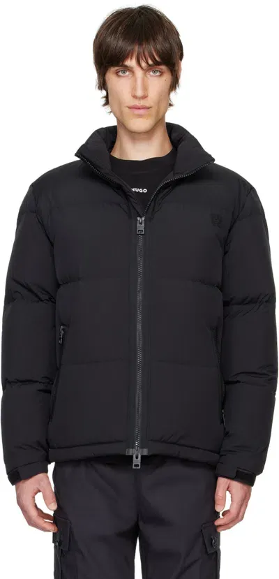 Hugo Black Water-repellent Down Jacket In 001-black