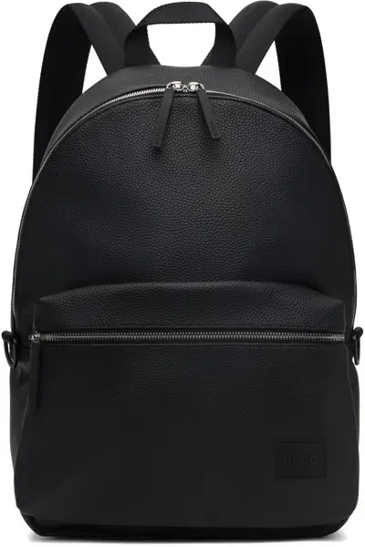 Hugo Black Zip Backpack In 001-black