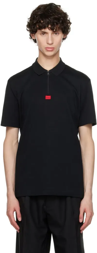 Hugo Black Zip Polo In 001