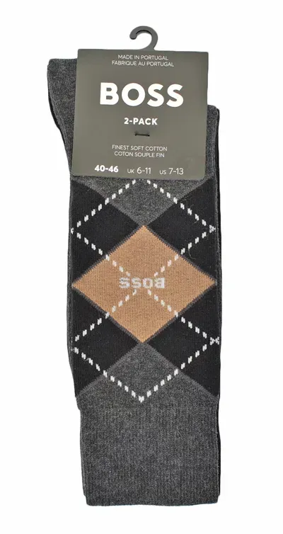 Hugo Boss 2 Pack Argyle Socks Charcoal In Gray