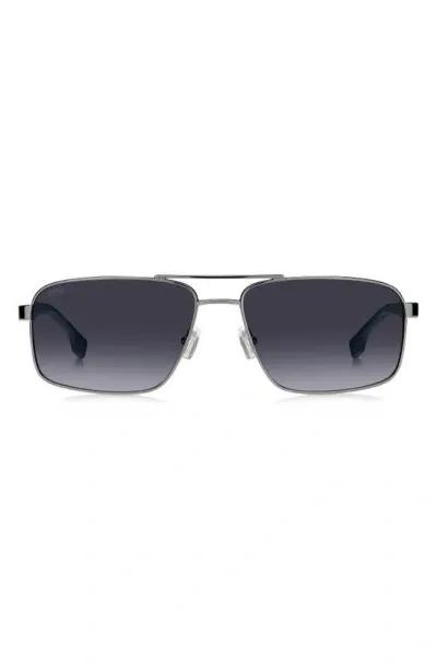 Hugo Boss Boss Rectangle Aviator Sunglasses, 59mm In Gray/gray Gradient