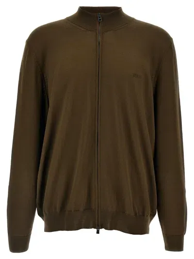 Hugo Boss Fine-knit Zip-up Cardigan In Green