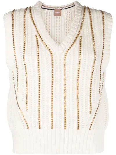 Hugo Boss Bead-detail Knit Vest In White