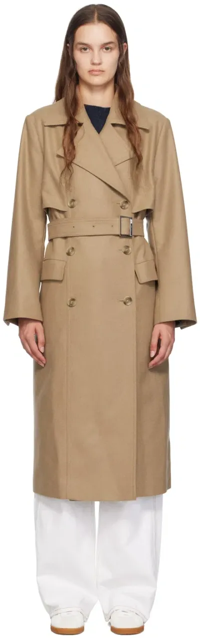 Hugo Boss Beige Belted Coat In 282 Open Beige