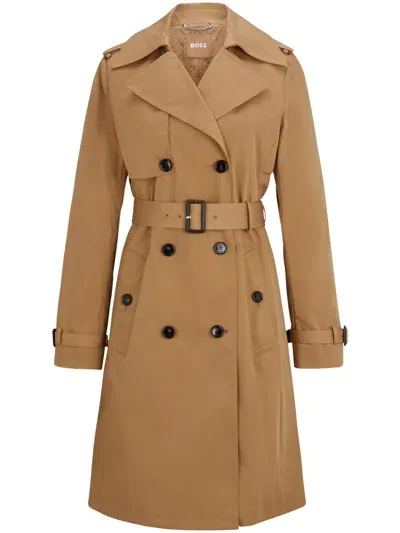 Hugo Boss Belted Double-breasted Trench Coat In Brown