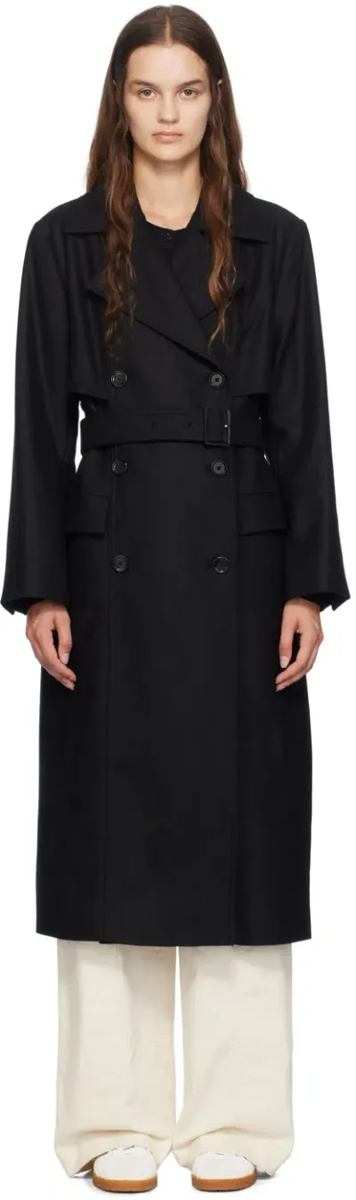 Hugo Boss Black Belted Coat In 001 Black