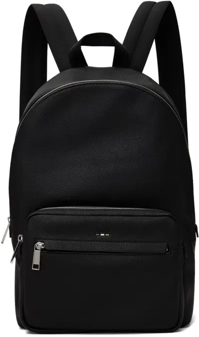 Hugo Boss Black Faux-leather Backpack In 001-black