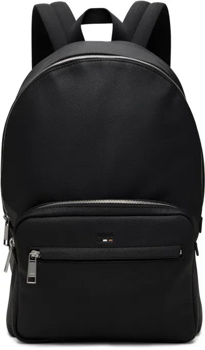 Hugo Boss Black Grained Faux-leather Backpack In 001-black