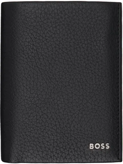 Hugo Boss Black Grained Leather Logo Lettering Wallet In 001-black