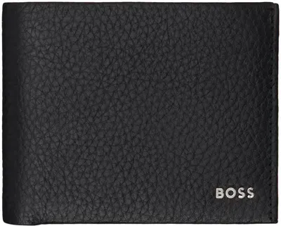 Hugo Boss Black Leather Logo Lettering Wallet In 001-black