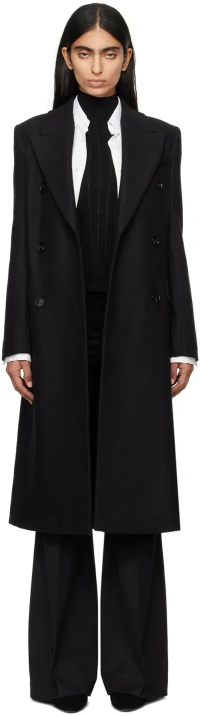 Hugo Boss Black Long-length Twill Coat In 001 Black