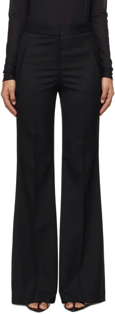 Hugo Boss Black Regular-fit Flared Wool Twill Trousers In 001 Black