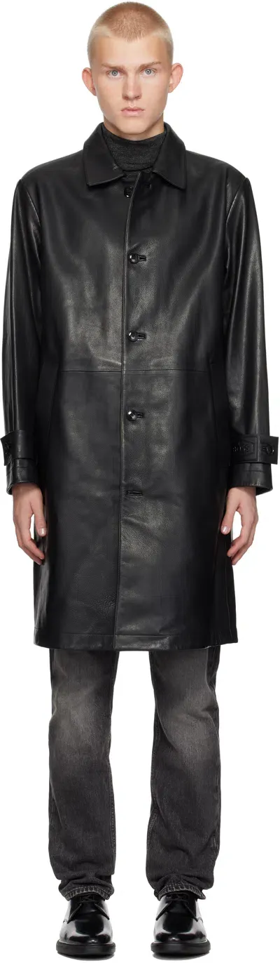 Hugo Boss Black Regular-fit Leather Coat In 001-black