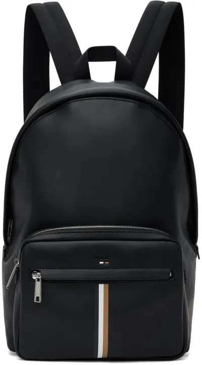 Hugo Boss Black Signature Stripe Faux-leather Backpack In 001-black