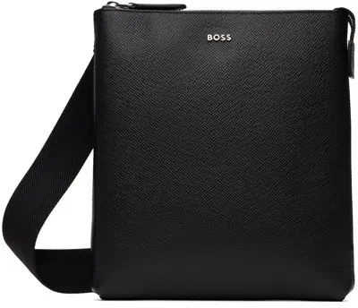 Hugo Boss Black Structured Leather Pouch In 001