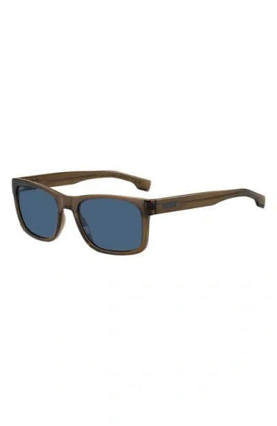 Hugo Boss Boss 55mm Rectangular Sunglasses In Brown/blue