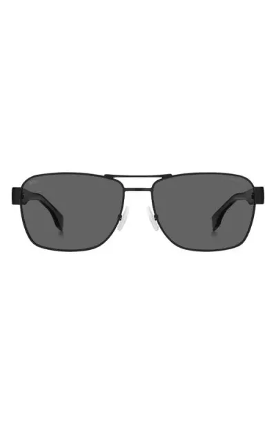 Hugo Boss Boss 60mm Polarized Rectangular Sunglasses In Black