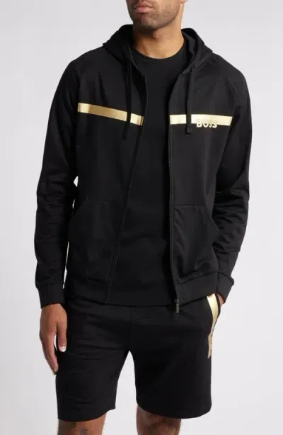 Hugo Boss Boss Authentic Cotton Zip Hoodie In Black