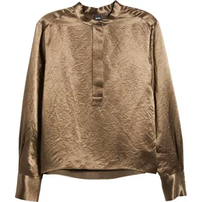 Hugo Boss Boss Beshiny Crinkle Satin Top In Marshland Green