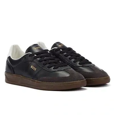 Pre-owned Hugo Boss Boss Brandon Herrenschwarze Ledersneaker In Schwarz