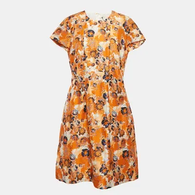 Pre-owned Hugo Boss Boss By  Orange Floral Print Silk Short Dress M