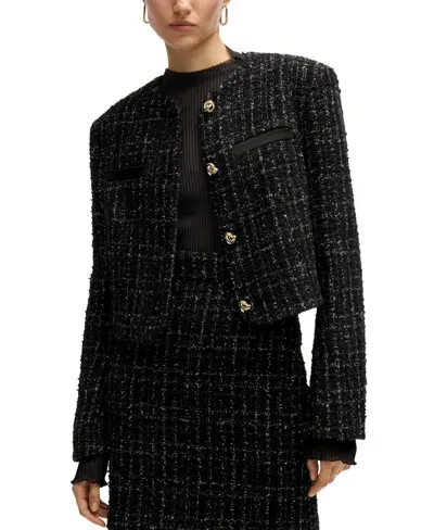 Hugo Boss Jolena Cropped Tweed Jacket In Black