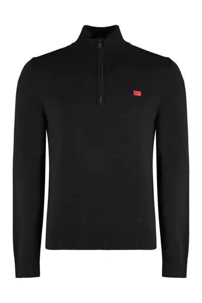 Hugo Boss Cotton Turtleneck Sweater In Black