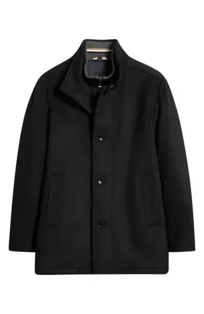 Hugo Boss Boss Coxtan Virgin Wool Blend Coat With Bib In Black