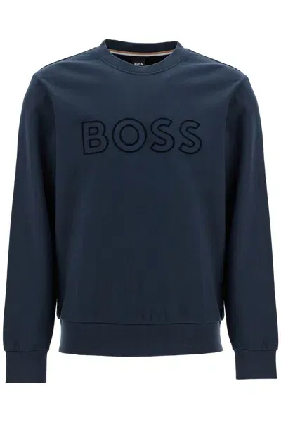 Hugo Boss Boss Crewneck Sweatshirt With Logo In Blue