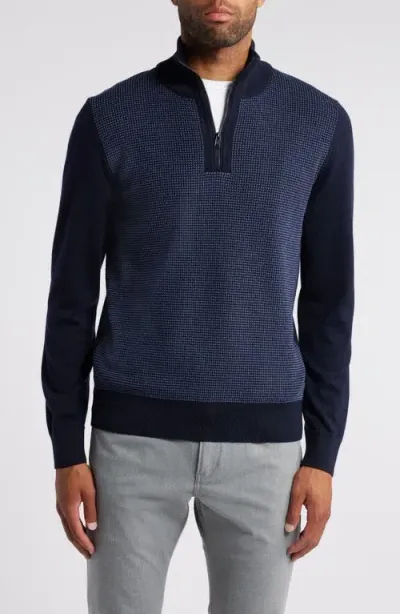 Hugo Boss Boss Dambino Half Zip Virgin Wool Pullover In Dark Blue