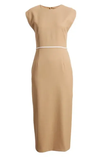 Hugo Boss Boss Detira Wool Blend Sheath Dress In Camel