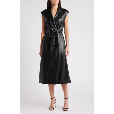 Hugo Boss Boss Dujeta Double Breasted Faux Leather Blazer Dress In Black