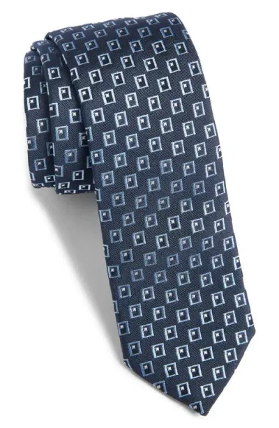 Hugo Boss Boss Embroidered Silk Tie In Navy