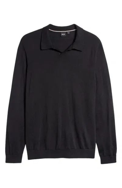 Hugo Boss Boss Enord Long Sleeve Wool Polo Sweater In Black