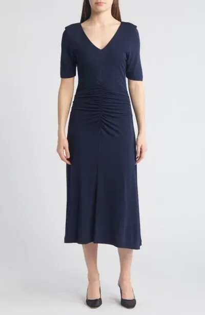 Hugo Boss Boss Erina Ruched Knit Dress In Sky Captain