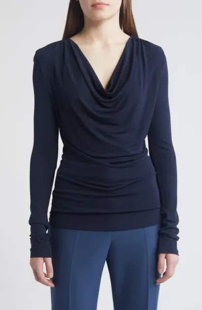 Hugo Boss Boss Eseyana Drape Neck Knit Top In Sky Captain