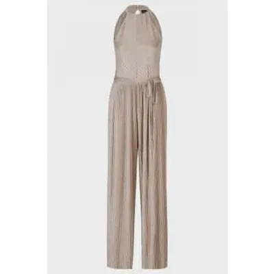 Hugo Boss Sleeveless Jumpsuit With Pliss Pleats And Tie Belt In Light Beige