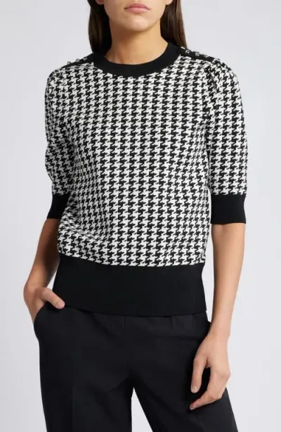 Hugo Boss Boss Fantilina Elbow Sleeve Houndstooth Check Sweater In Monochrome Houndstooth