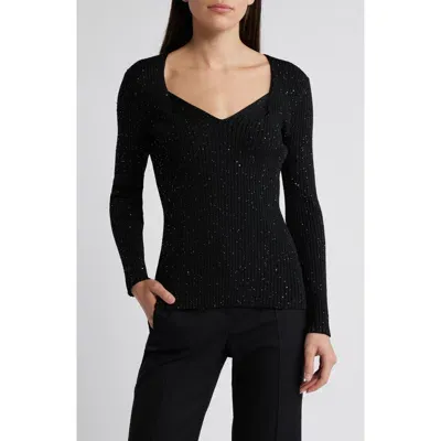 Hugo Boss Boss Ferim Sparkle Sweetheart Neck Rib Top In Black