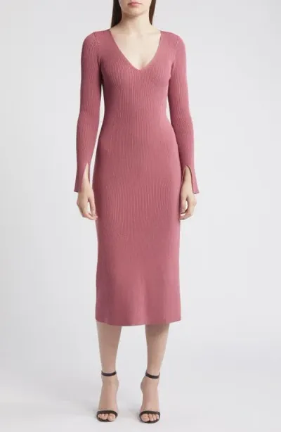 Hugo Boss Boss Formina Rib Long Sleeve Dress In Deco Rose