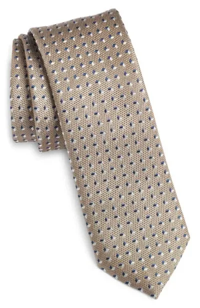 Hugo Boss Boss Geometric Pattern Silk Tie In Beige/silver